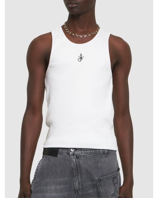 J.W. Anderson Blue Logo Embroidery Stretch Cotton Tank Top for men