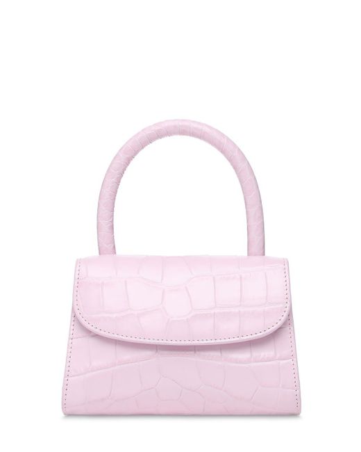 By Far Pink Mini Croc Embossed Leather Bag
