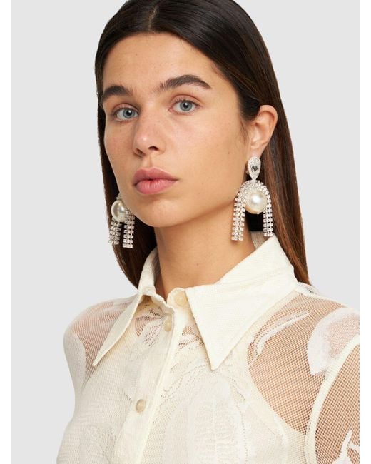 Magda Butrym White Crystal & Pearl Pendant Earrings