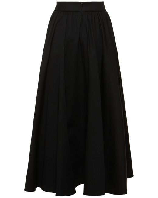Jupe longue en gabardine de coton à plis Patou en coloris Black
