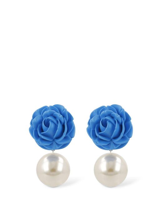 Magda Butrym Blue Rose & Faux Pearl Pendant Earrings