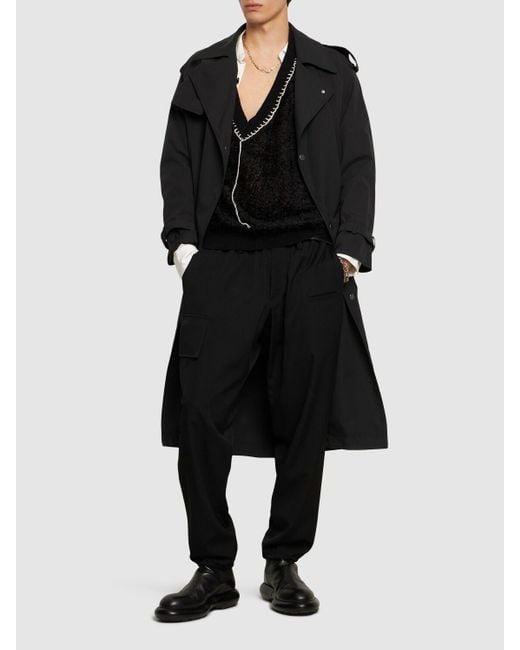 Yohji Yamamoto Black Z-rib Wool Cargo Pants for men