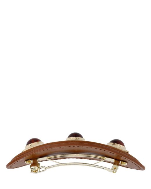 Etro Brown Crown Me Amber & Leather Oval Hair Clip