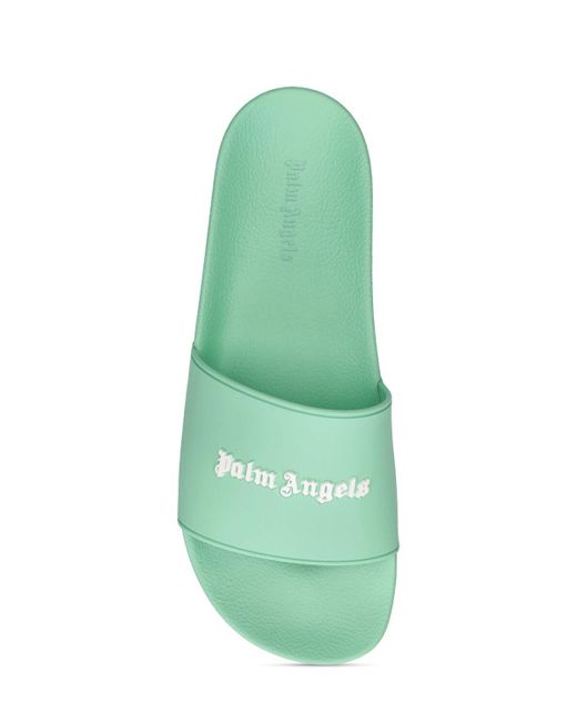 Palm Angels Green Essential Logo Rubber Pool Slide Sandals for men