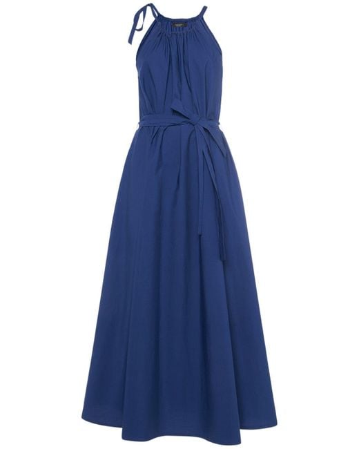 Weekend by Maxmara Blue Fidato Belted Cotton Poplin Long Dress