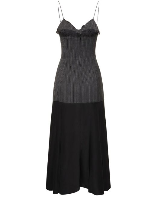 Alessandra Rich Black Pinstripe Wool Lace-up Midi Dress