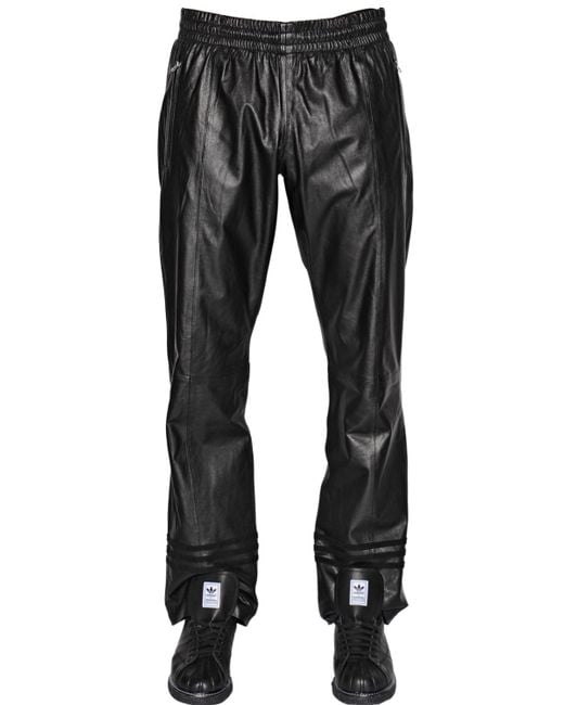 Adidas Originals Black Straight Leather Pants for men