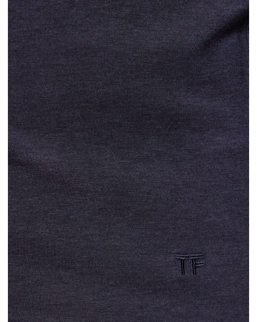 Tom Ford Blue Lyocell & Cotton Crewneck T-Shirt for men