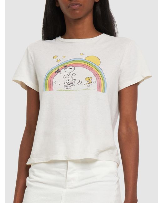 Re/done Peanuts Rainbow クラシックコットンtシャツ White