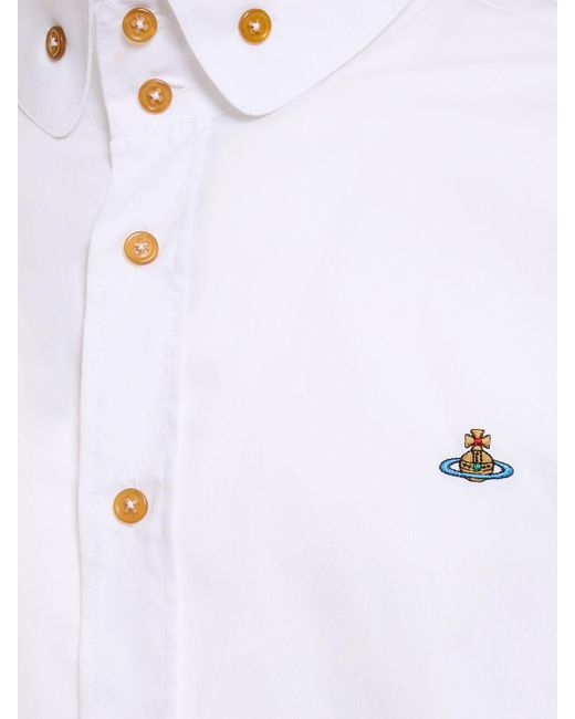 Vivienne Westwood Blue Logo Embroidery Cotton Poplin Shirt for men