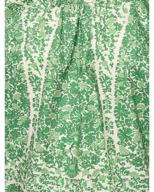 Giambattista Valli Green Printed Poplin Draped Short Sleeve Top