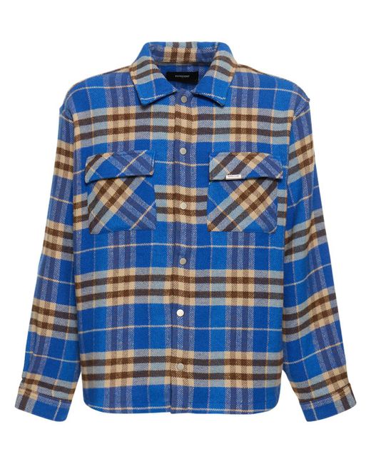 Represent Blue Checked Flannel Shirt W/ Logo Embroidery for men