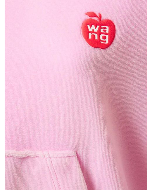 Felpa cropped in cotone / zip e cappuccio di Alexander Wang in Pink