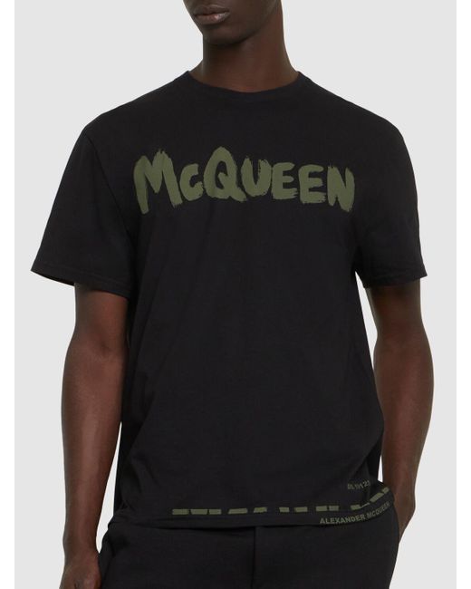 Alexander McQueen Black Graffiti Logo Cotton T-shirt for men