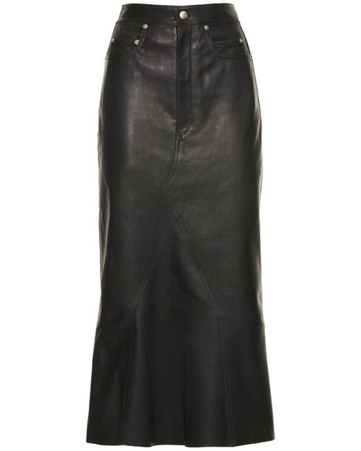 Rick Owens Godet Leather Skirt in Black | Lyst