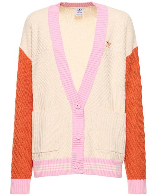 Adidas Originals Pink Knit Color Block Cardigan