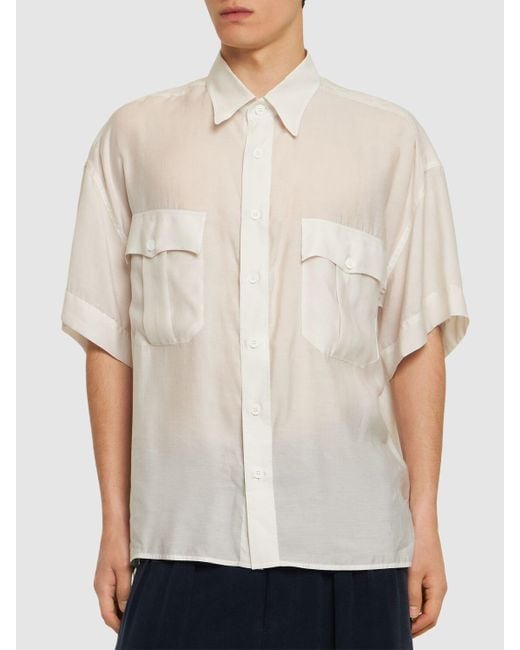 Giorgio Armani White Lyocell & Silk Short Sleeved Shirt for men