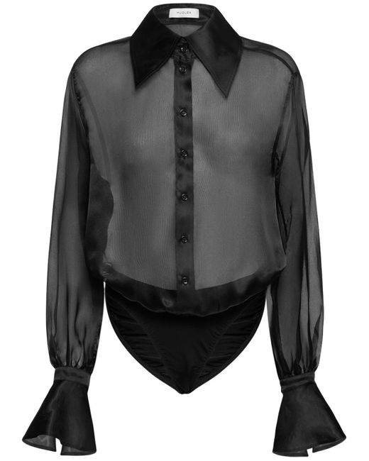 Body de seda tul transparente con manga larga Mugler de color Gray