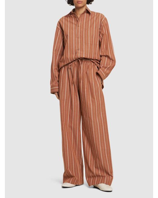 Matteau Brown Striped Cotton & Linen Pants