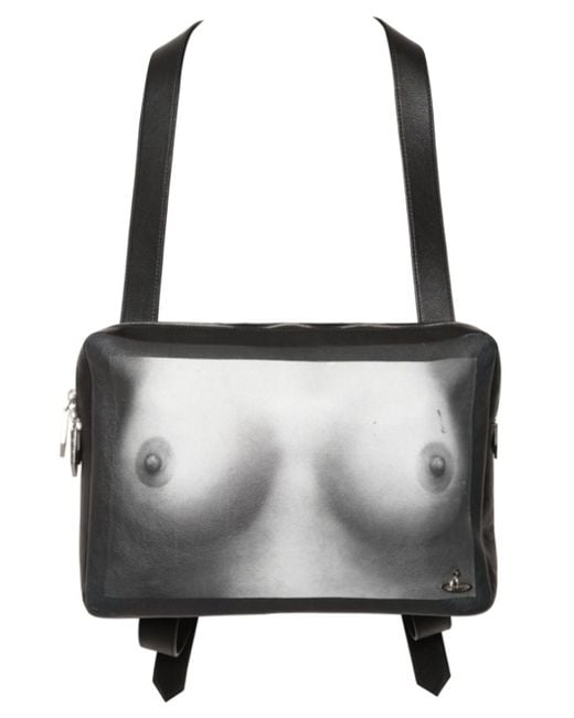 Vivienne Westwood Black Breast Printed Leather Harness Bag for men