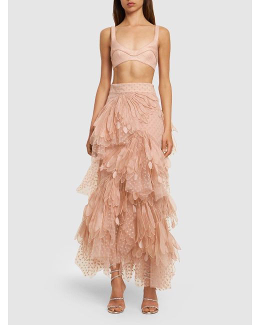 Zimmermann Pink Lvr Exclusive Flocked Tulle Long Skirt