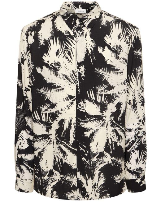 Laneus Black Palm Print Viscose Shirt for men