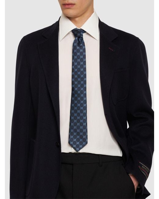 Cravate en soie gg picots 7 cm Gucci pour homme en coloris Blue