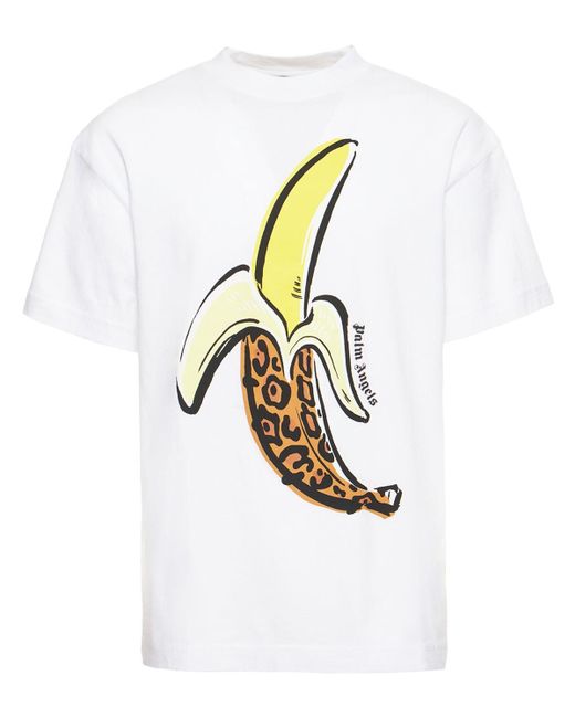 Palm Angels Banana Classic T-shirt in White/Yellow (White) for Men | Lyst
