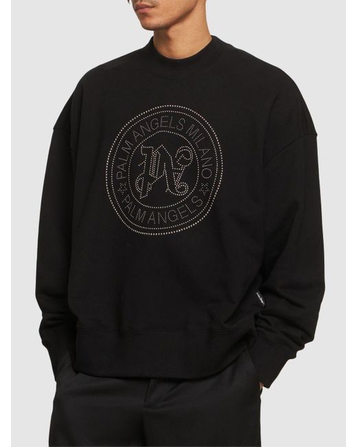 Palm Angels Black Milano Stud Cotton Sweatshirt for men