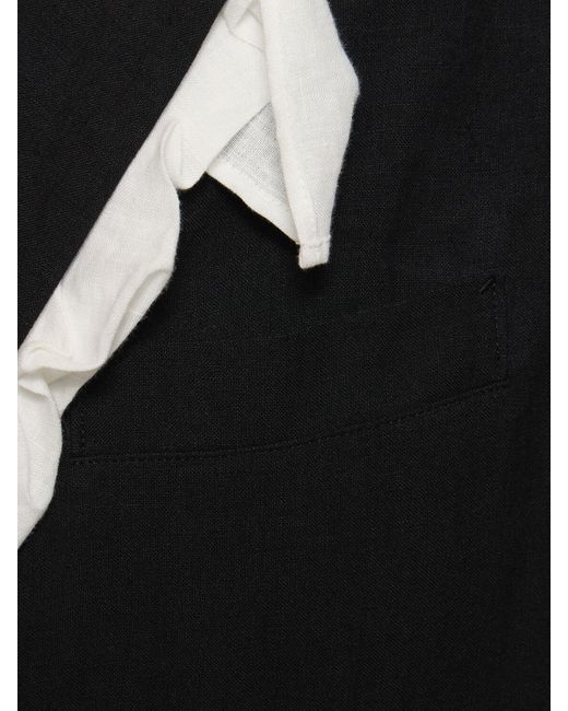 Yohji Yamamoto Black I-frill Safety Pin Linen Blazer for men