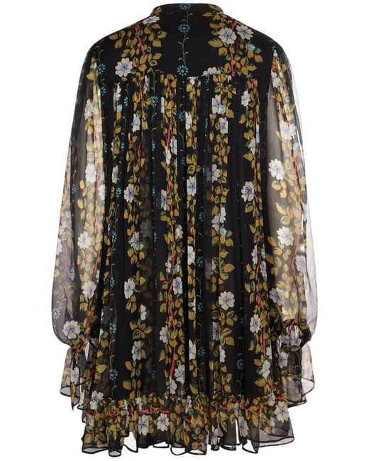 Etro Black Silk Chiffon Printed Ruffled Mini Dress