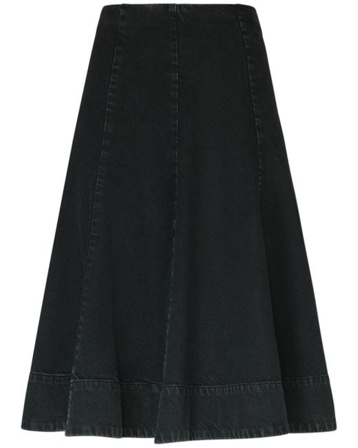 Khaite Black Lennox Cotton Midi Skirt
