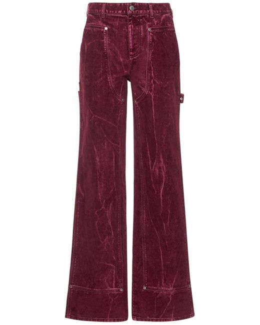 Stella McCartney Red Velvet Denim Workwear Straight Pants