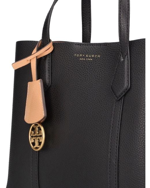 Tory Burch Black Sm Perry Triple-Compartment Leather Tote