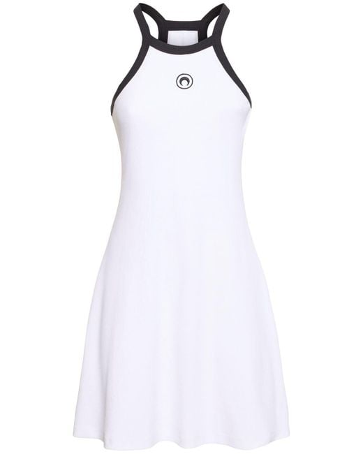 MARINE SERRE White Ribbed Cotton Mini Dress