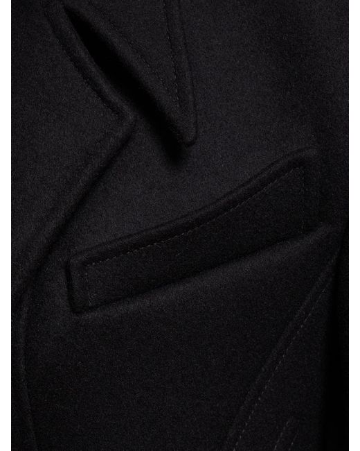 Manteau midi sergé de laine mélangée Mugler en coloris Black