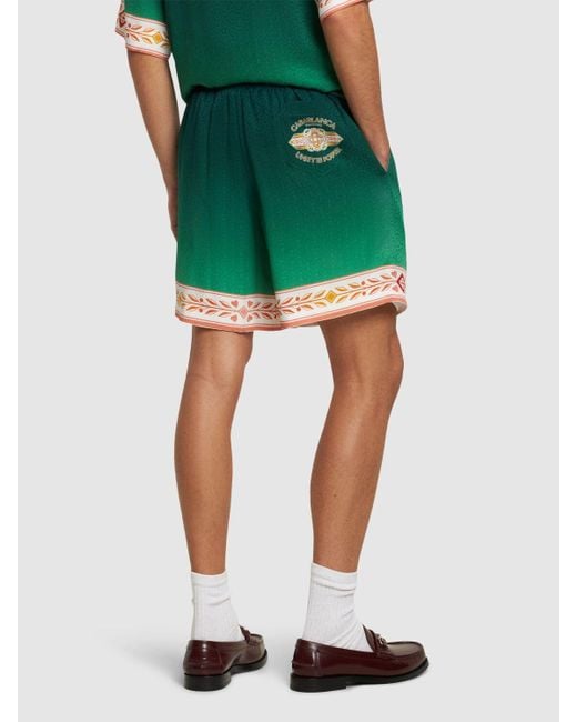 Casablancabrand Green Unity Is Power Print Silk Shorts for men
