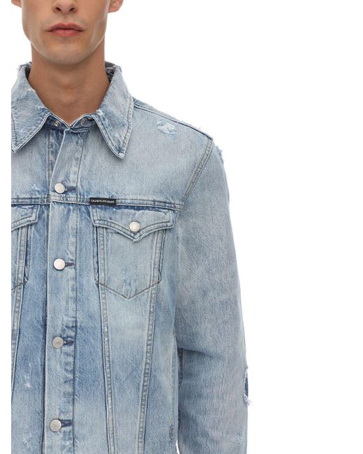 Calvin Klein Distressed Cotton Denim Jacket in Blue for Men Lyst