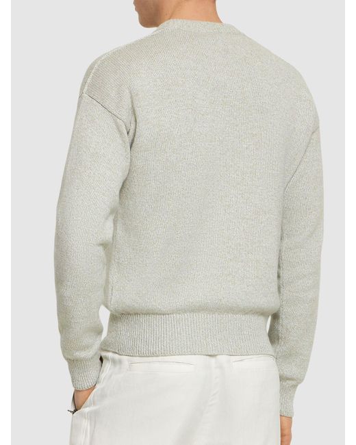 Loro Piana White Cotton & Cashmere Crewneck Sweater for men