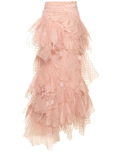 Zimmermann Pink Lvr Exclusive Flocked Tulle Long Skirt