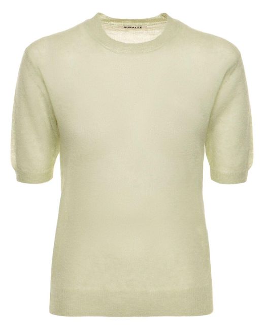 T-shirt in maglia di mohair e lana di Auralee in Natural
