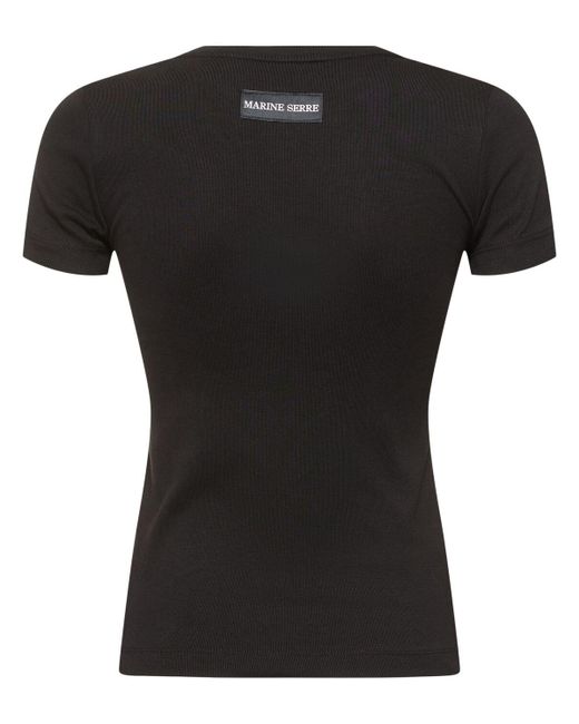 MARINE SERRE Black T-Shirt mit Sichelmond-Logo