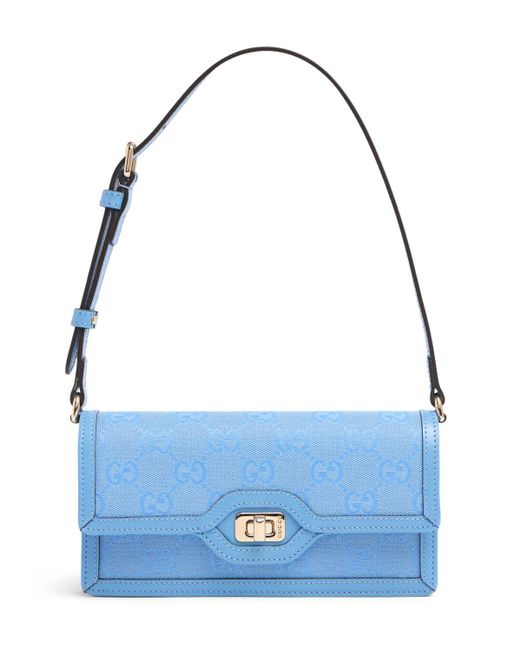Gucci Mini Luce Leather & Canvas Shoulder Bag in Blue | Lyst
