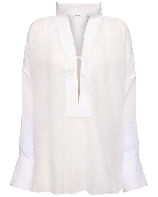 Ferragamo White Draped Silk Blend Organza Shirt