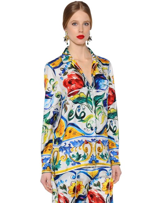 Dolce & gabbana Maiolica Printed Silk Twill Shirt in Multicolor | Lyst