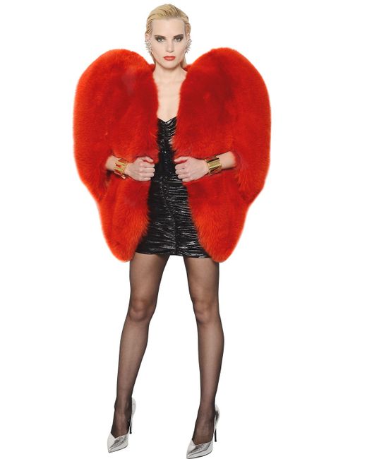 Saint Laurent Red Heart-shaped Fur Jacket