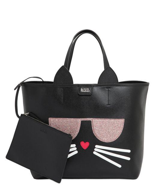 Karl lagerfeld K Kocktail Cat Faux Leather Tote Bag in Black Lyst