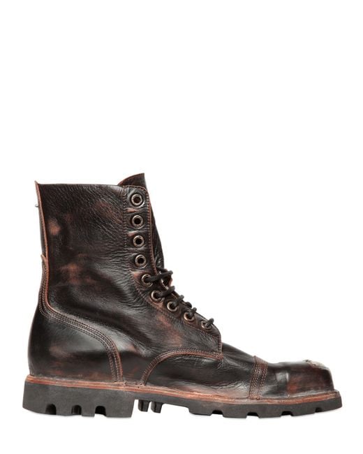 DIESEL Brown Steel Toe Vintage Effect Leather Boots for men