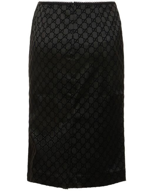 Falda de seda estampada Gucci de color Black