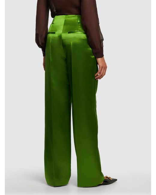 Pantalones rectos de satén de viscosa Tory Burch de color Green
